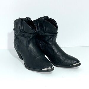 dingo Black Leather Western Ankle Boots with Silver Toe Detail